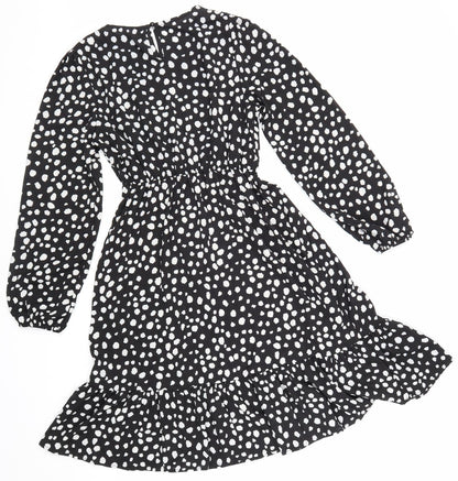 SheIn Womens Black Animal Print Polyester Fit & Flare Size S Round Neck Button