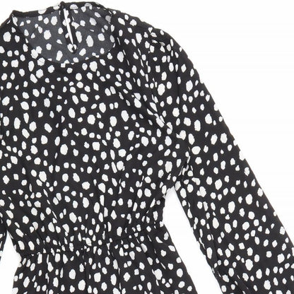 SheIn Womens Black Animal Print Polyester Fit & Flare Size S Round Neck Button