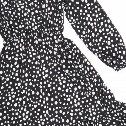 SheIn Womens Black Animal Print Polyester Fit & Flare Size S Round Neck Button