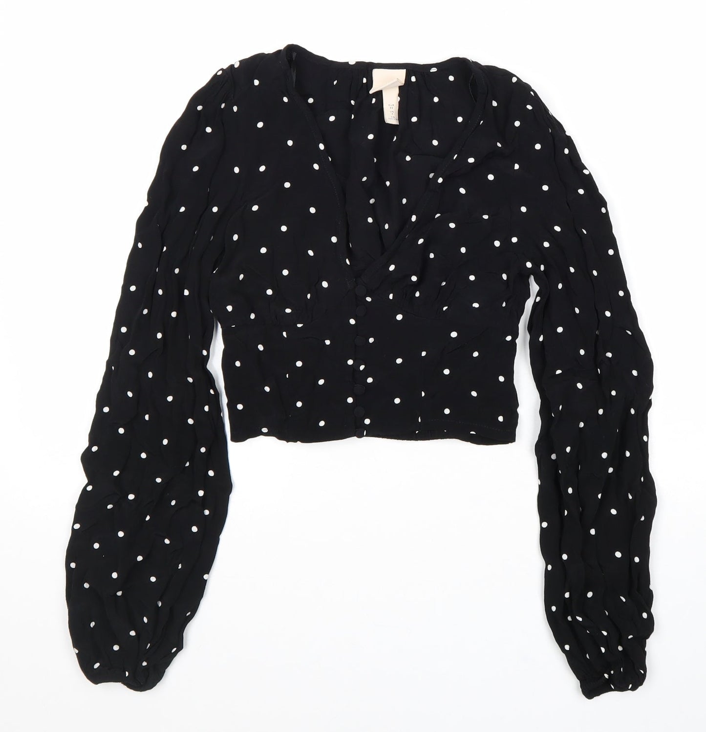 Womens UK Size 4 H&M Black Cropped Blouse