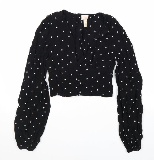 Womens UK Size 4 H&M Black Cropped Blouse
