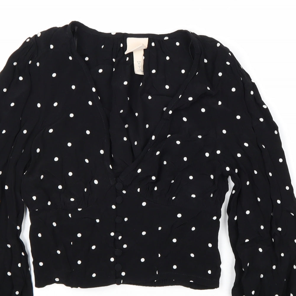 Womens UK Size 4 H&M Black Cropped Blouse
