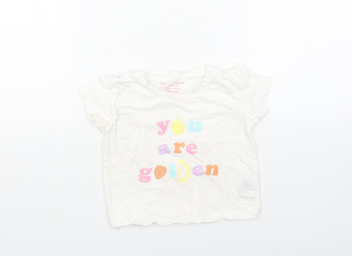 Primark Girls White Cotton Basic T-Shirt Size 2-3 Years Round Neck Pullover - You are Golden