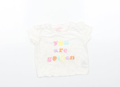 Primark Girls White Cotton Basic T-Shirt Size 2-3 Years Round Neck Pullover - You are Golden