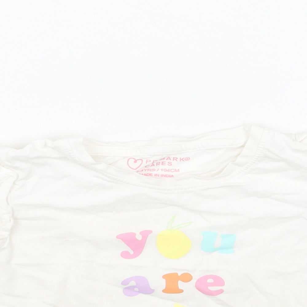 Primark Girls White Cotton Basic T-Shirt Size 2-3 Years Round Neck Pullover - You are Golden