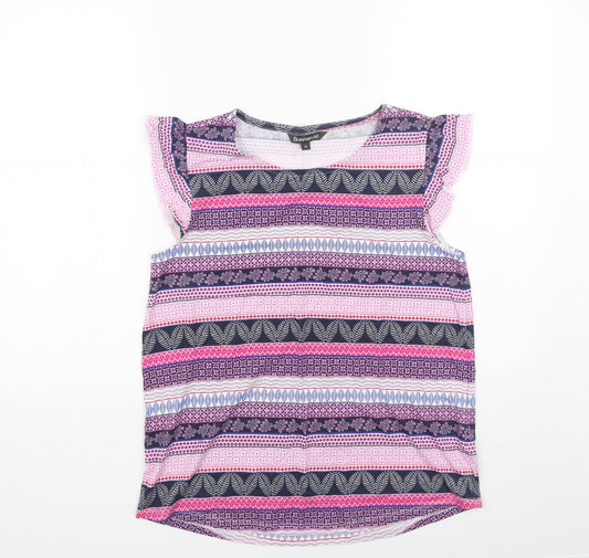 Bonmarché Womens Pink Geometric Cotton Basic Tank Size 12 Round Neck