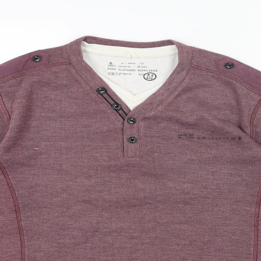 Easy Mens Red V-Neck Cotton Pullover Jumper Size M