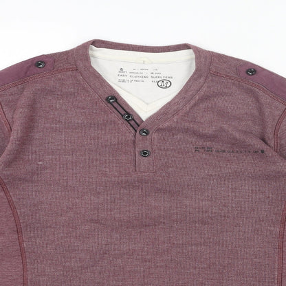 Easy Mens Red V-Neck Cotton Pullover Jumper Size M