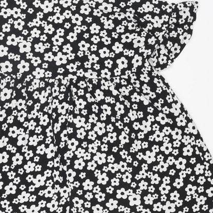 New Look Womens Black Floral Cotton Trapeze & Swing Size 10 Boat Neck Pullover