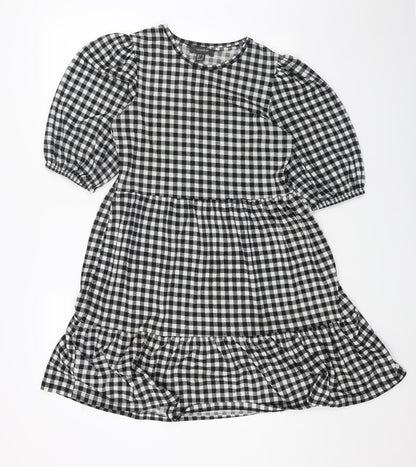 Primark Womens Black Check Polyester Fit & Flare Size 10 Round Neck Pullover