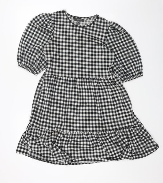 Primark Womens Black Check Polyester Fit & Flare Size 10 Round Neck Pullover