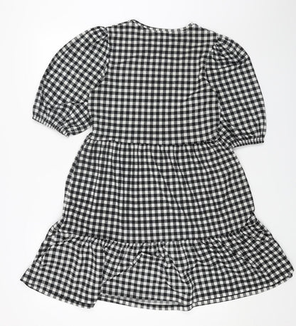 Primark Womens Black Check Polyester Fit & Flare Size 10 Round Neck Pullover