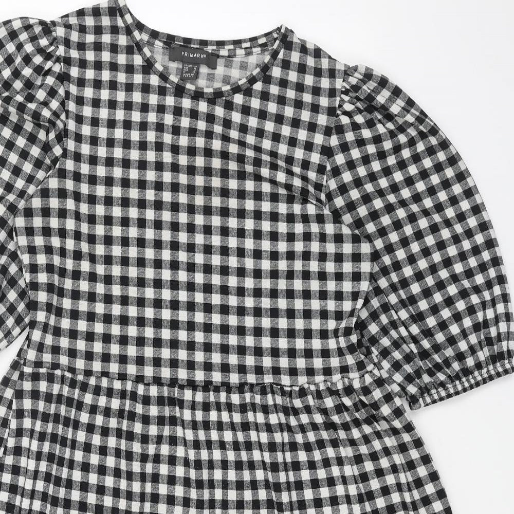 Primark Womens Black Check Polyester Fit & Flare Size 10 Round Neck Pullover