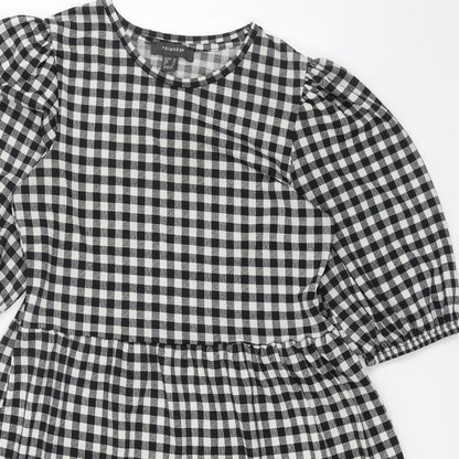 Primark Womens Black Check Polyester Fit & Flare Size 10 Round Neck Pullover
