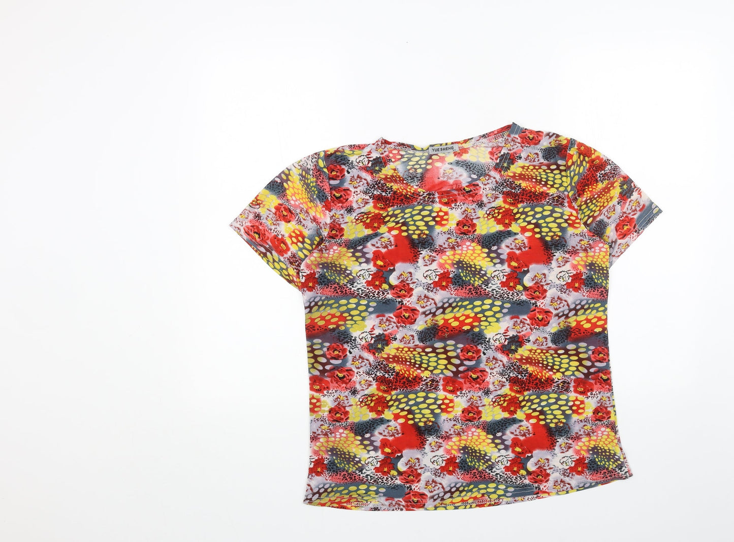 YU SHENG Womens Multicoloured Geometric Viscose Basic T-Shirt Size M Scoop Neck