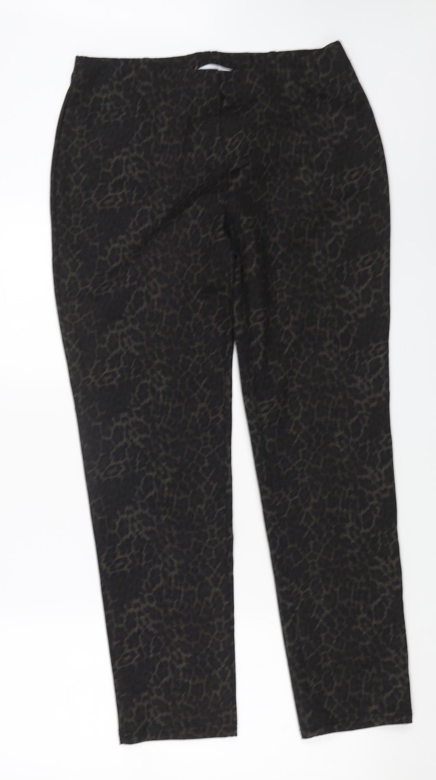 mudflowers Womens Brown Animal Print Viscose Trousers Size 14 L29 in Regular