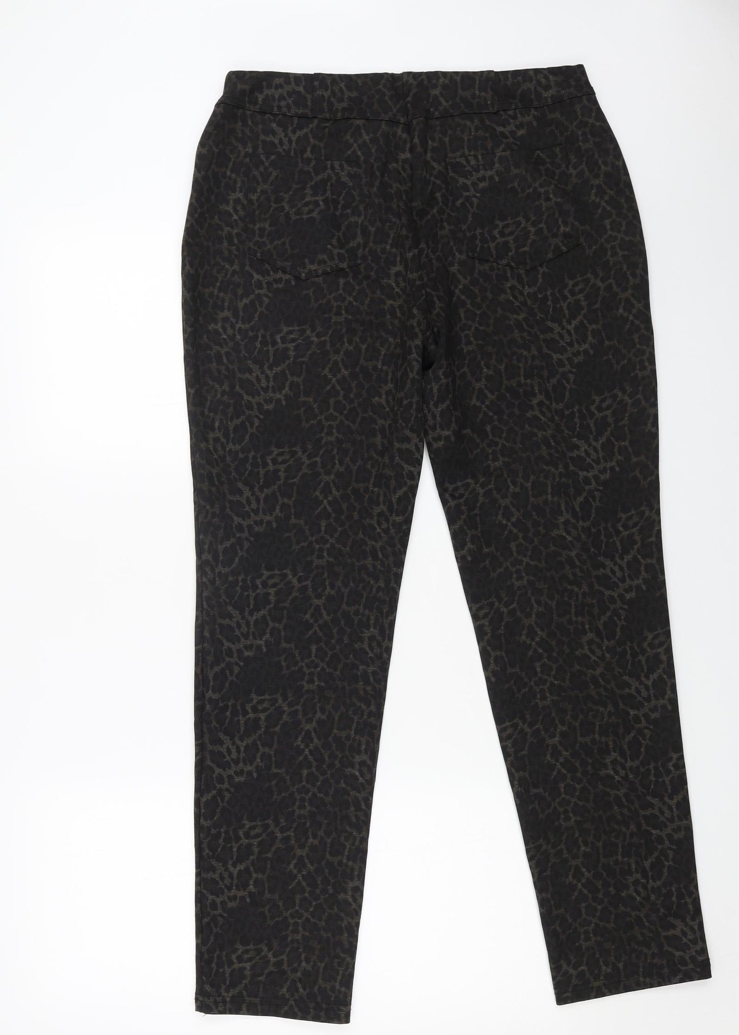 mudflowers Womens Brown Animal Print Viscose Trousers Size 14 L29 in Regular