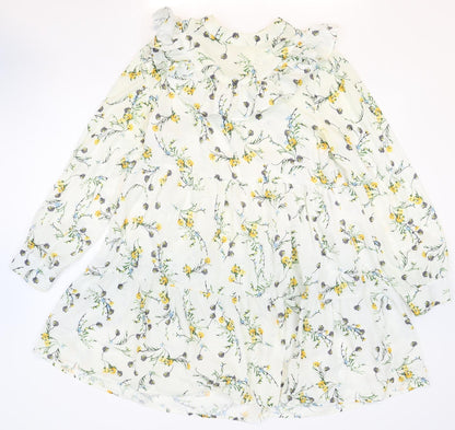 Nasty Gal Womens White Floral Polyester Trapeze & Swing Size M Round Neck Zip