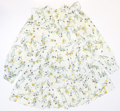 Nasty Gal Womens White Floral Polyester Trapeze & Swing Size M Round Neck Zip