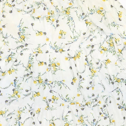Nasty Gal Womens White Floral Polyester Trapeze & Swing Size M Round Neck Zip