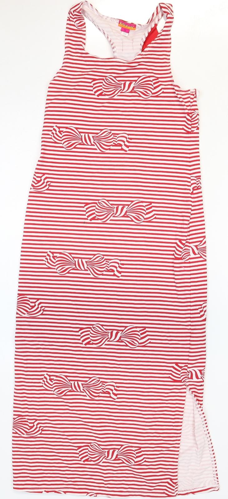 Kate Mack Womens Red Striped Cotton Tank Dress Size 12 Scoop Neck Pullover - Bow Pattern