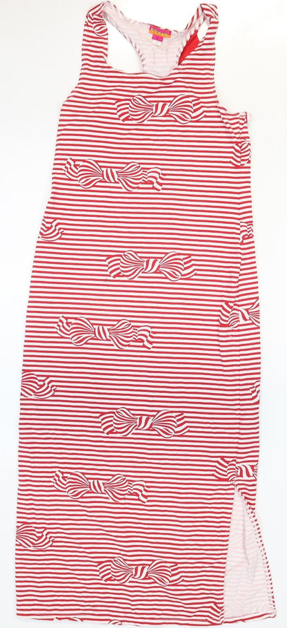 Kate Mack Womens Red Striped Cotton Tank Dress Size 12 Scoop Neck Pullover - Bow Pattern