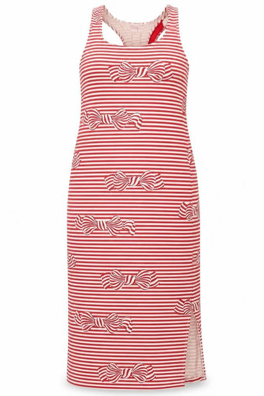 Kate Mack Womens Red Striped Cotton Tank Dress Size 12 Scoop Neck Pullover - Bow Pattern