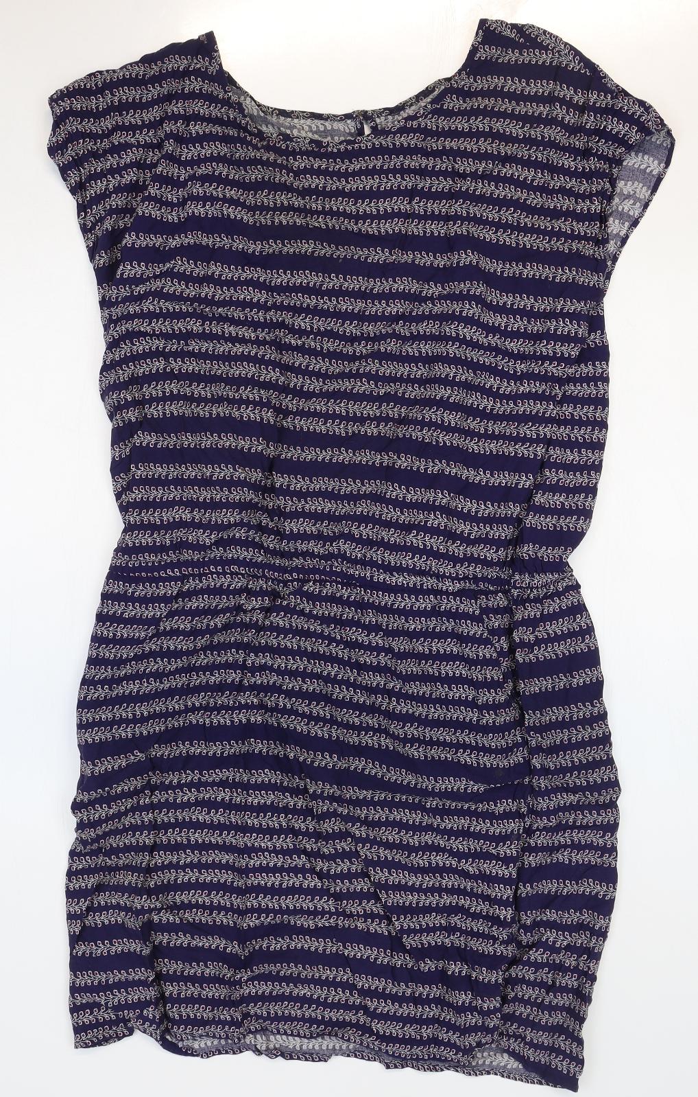 Gap Womens Blue Geometric Viscose Shift Size L Boat Neck Pullover