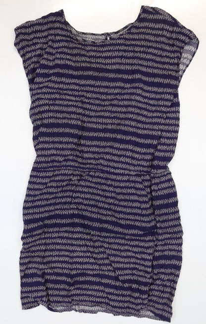 Gap Womens Blue Geometric Viscose Shift Size L Boat Neck Pullover