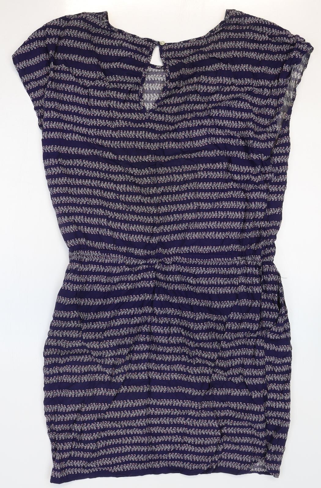 Gap Womens Blue Geometric Viscose Shift Size L Boat Neck Pullover