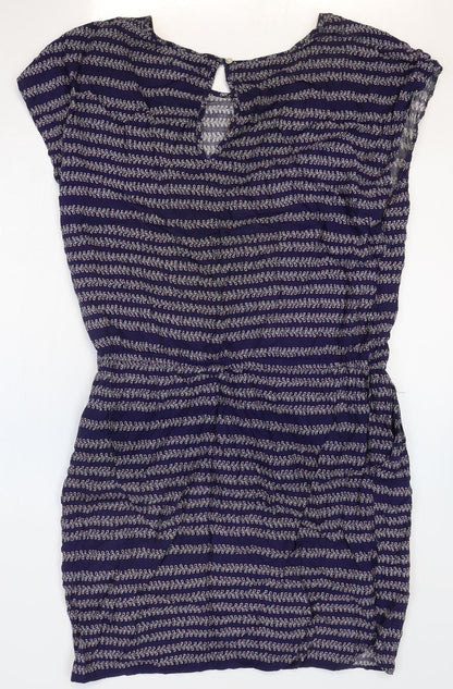 Gap Womens Blue Geometric Viscose Shift Size L Boat Neck Pullover