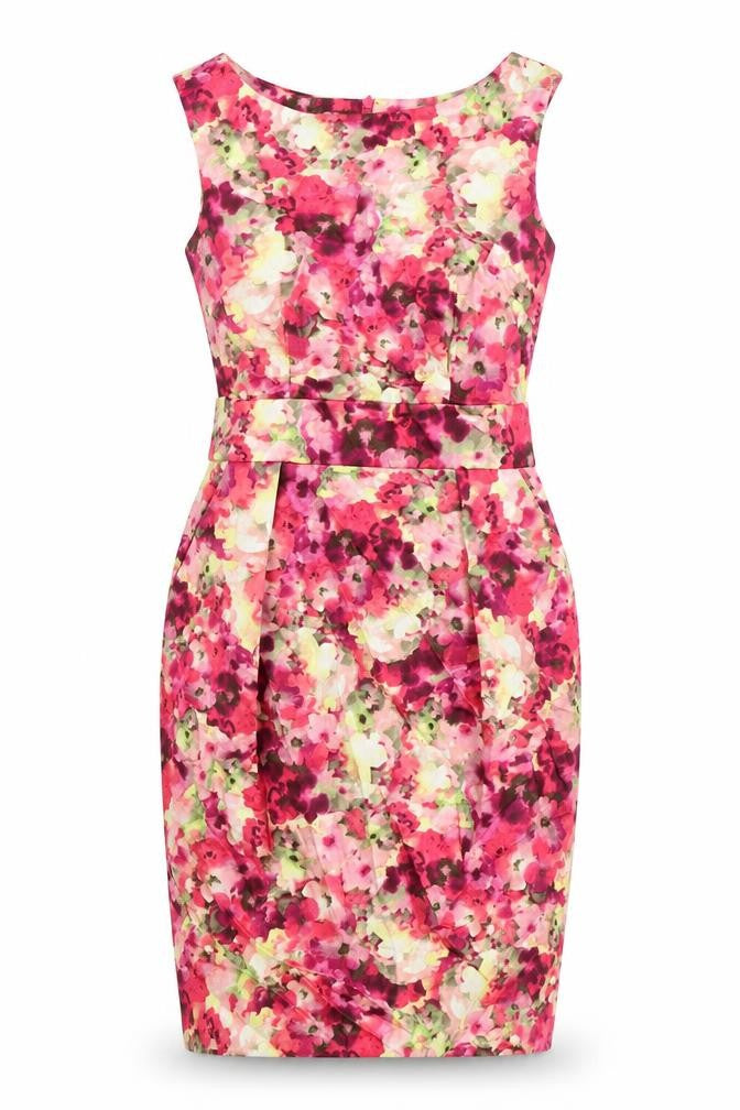 Amphora Womens Pink Floral Cotton Sheath Size 8 Boat Neck Zip