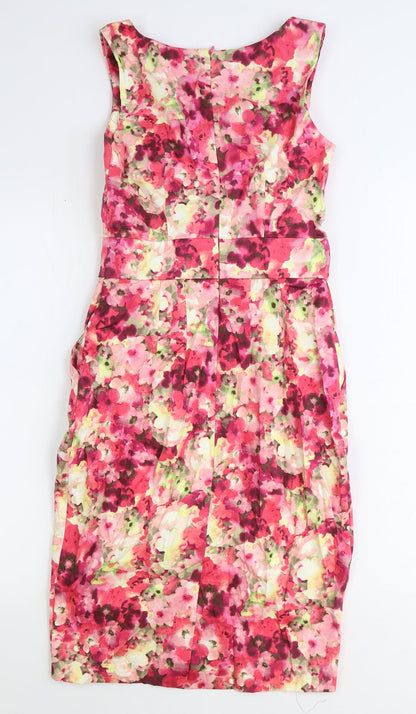 Amphora Womens Pink Floral Cotton Sheath Size 8 Boat Neck Zip