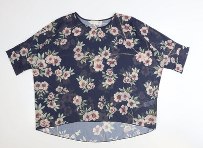 Apricot Womens Blue Floral Polyester Basic Blouse Size S Round Neck