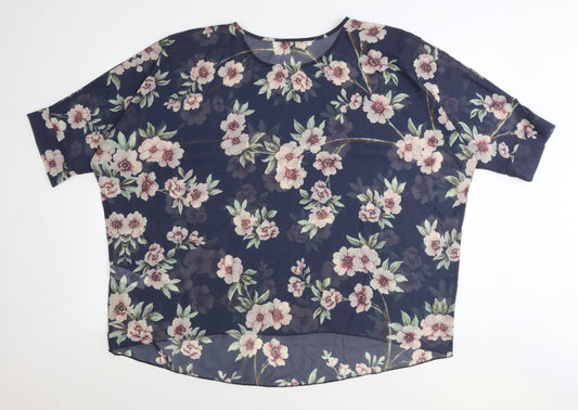 Apricot Womens Blue Floral Polyester Basic Blouse Size S Round Neck
