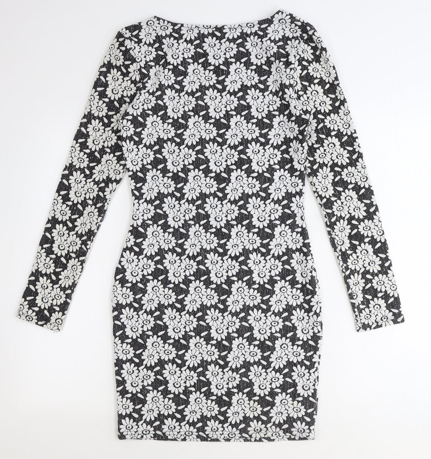 River Island Womens Black Floral Polyester Bodycon Size 10 Boat Neck Pullover