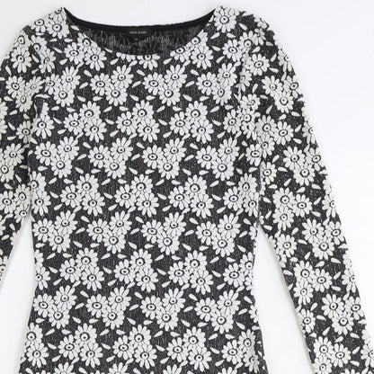 River Island Womens Black Floral Polyester Bodycon Size 10 Boat Neck Pullover