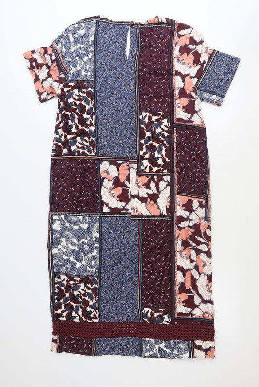 NEXT Womens Multicoloured Geometric Linen Shift Size 10 V-Neck Button