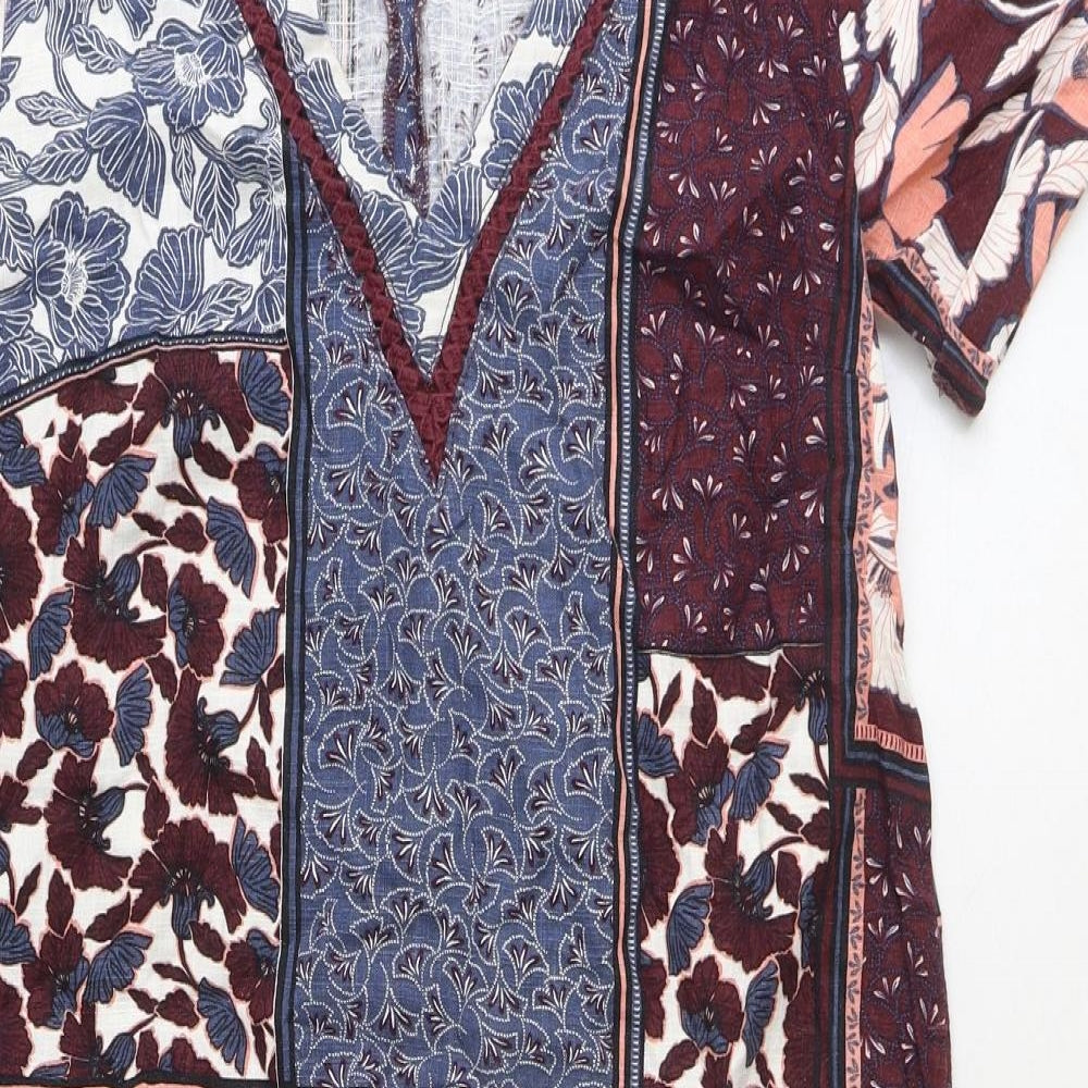 NEXT Womens Multicoloured Geometric Linen Shift Size 10 V-Neck Button