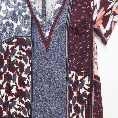 NEXT Womens Multicoloured Geometric Linen Shift Size 10 V-Neck Button