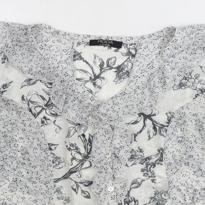 George Womens Grey Floral Polyester Basic Button-Up Size 12 V-Neck