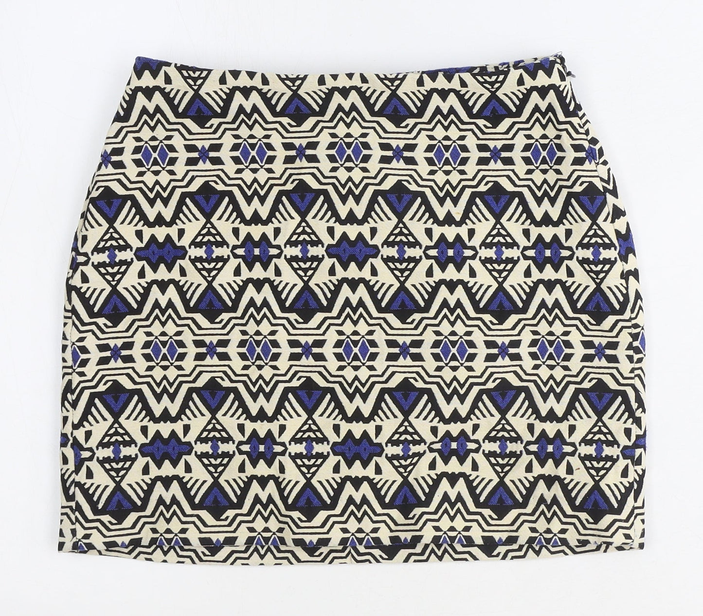 H&M Womens Beige Geometric Polyester Mini Skirt Size 4 Zip