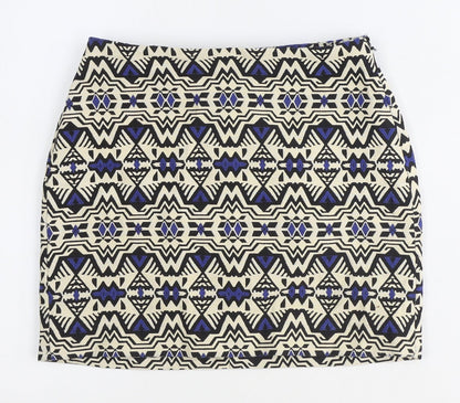 H&M Womens Beige Geometric Polyester Mini Skirt Size 4 Zip