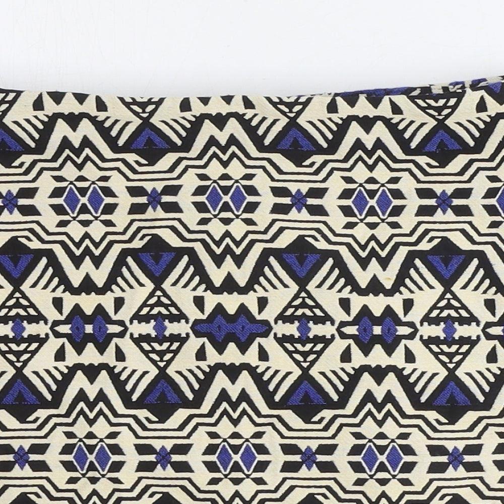 H&M Womens Beige Geometric Polyester Mini Skirt Size 4 Zip