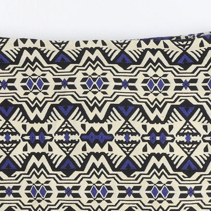 H&M Womens Beige Geometric Polyester Mini Skirt Size 4 Zip