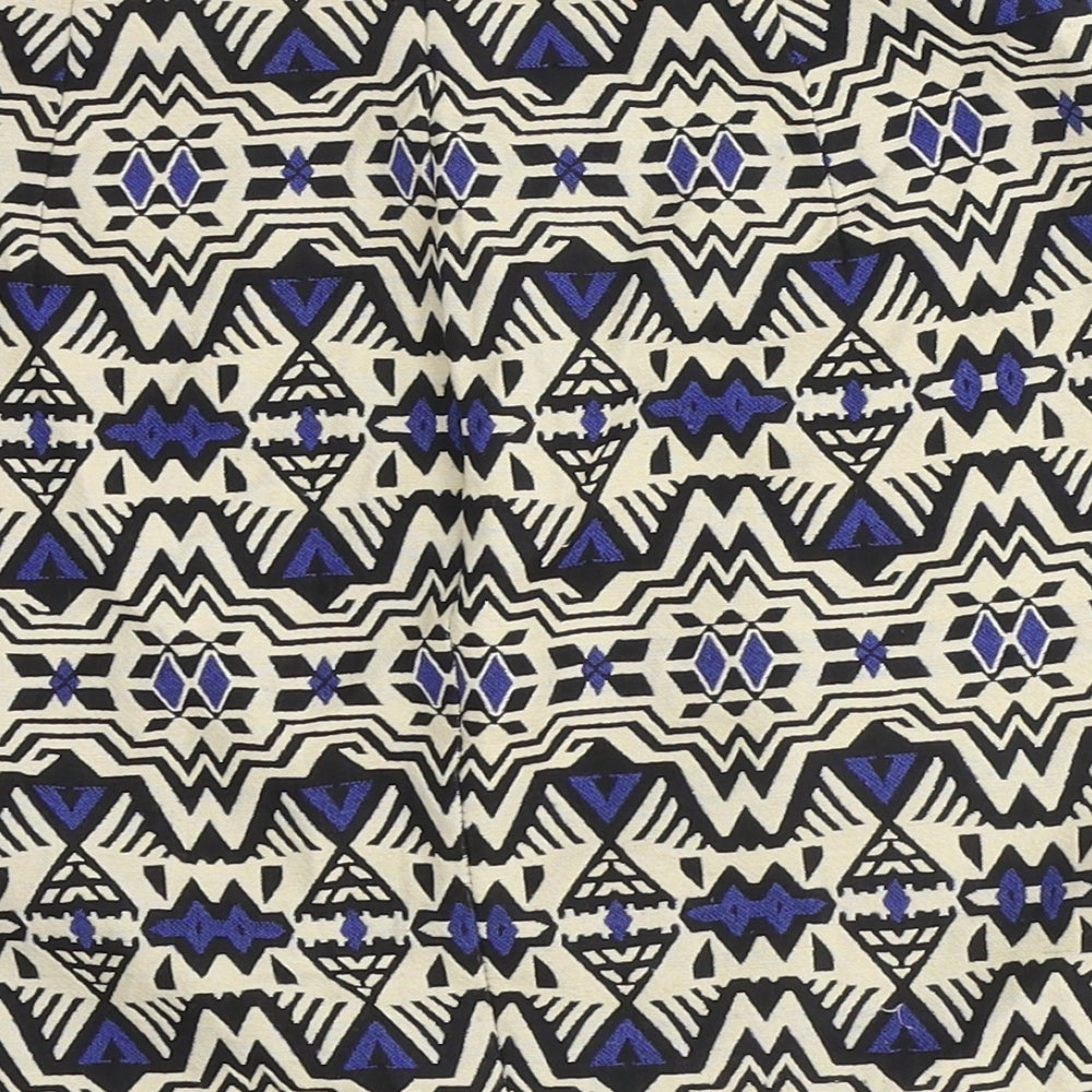 H&M Womens Beige Geometric Polyester Mini Skirt Size 4 Zip