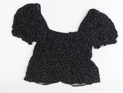 Primark Womens Black Geometric Polyester Basic Blouse Size 6 V-Neck - Stars