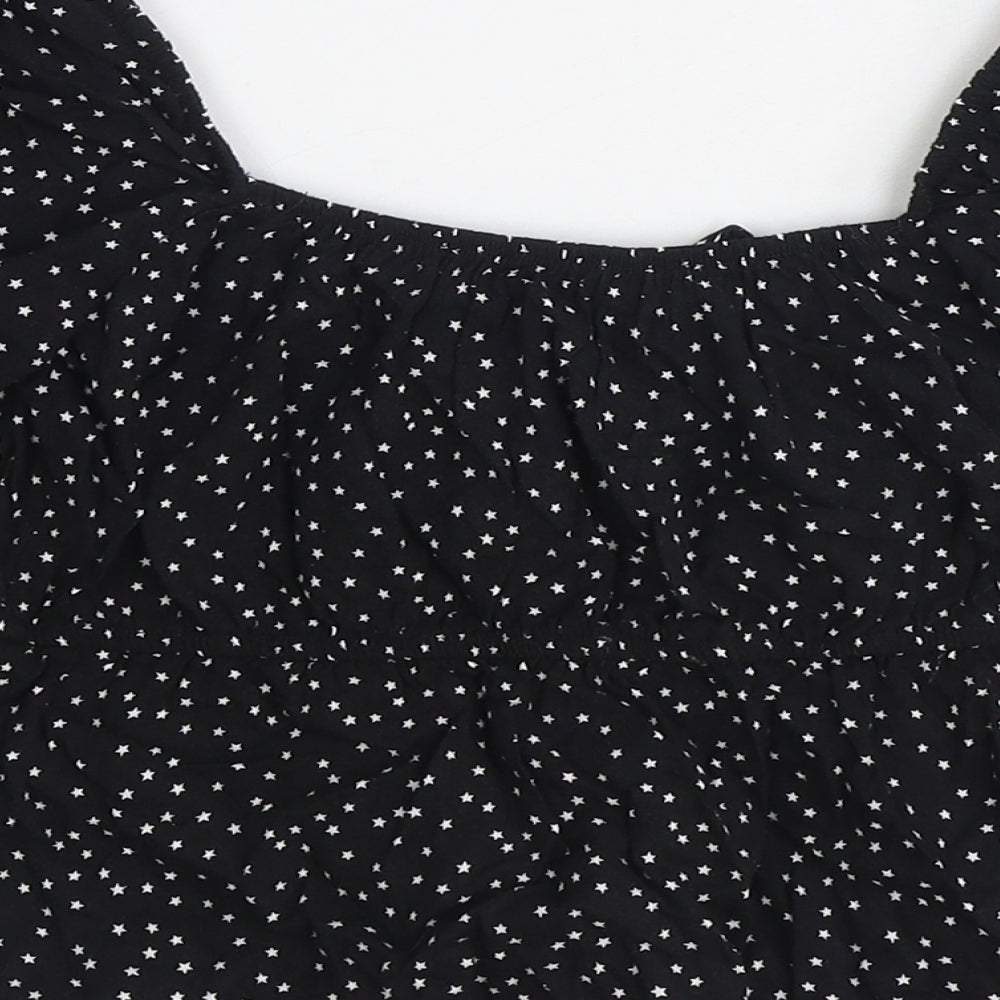 Primark Womens Black Geometric Polyester Basic Blouse Size 6 V-Neck - Stars