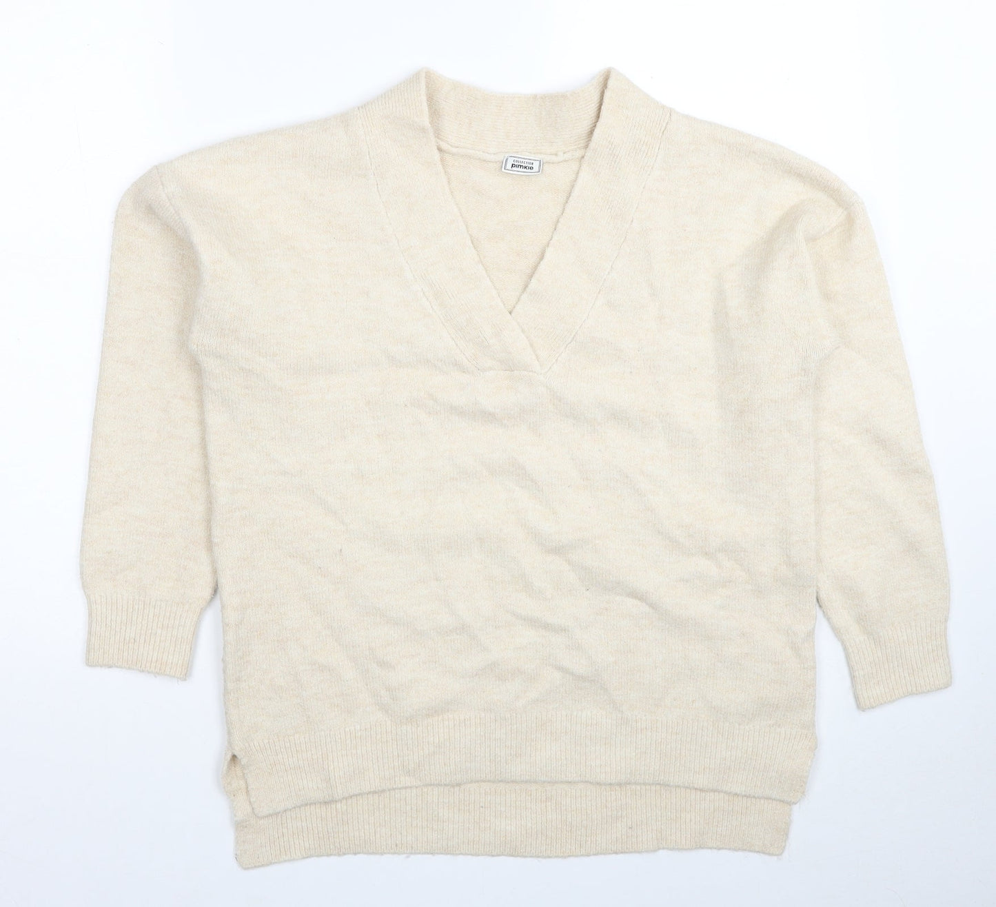 Collection Pimkie Womens Beige V-Neck Acrylic Pullover Jumper Size S