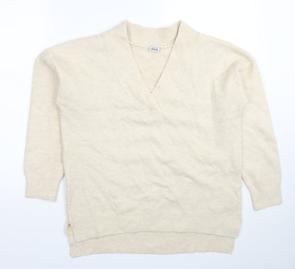 Collection Pimkie Womens Beige V-Neck Acrylic Pullover Jumper Size S